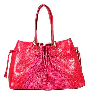 Genuine Cow Leather - GNZLZ inspired w/ Croc Embossed Drawstring Tote - Fuchsia - BG-25009FU